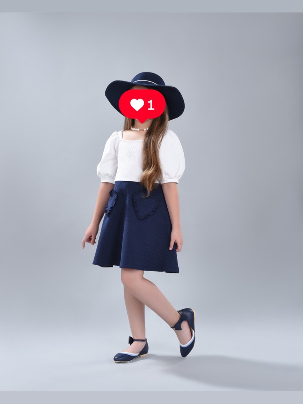 Janie and Jack Navy and White Heart Skater Dress with Matching Hat